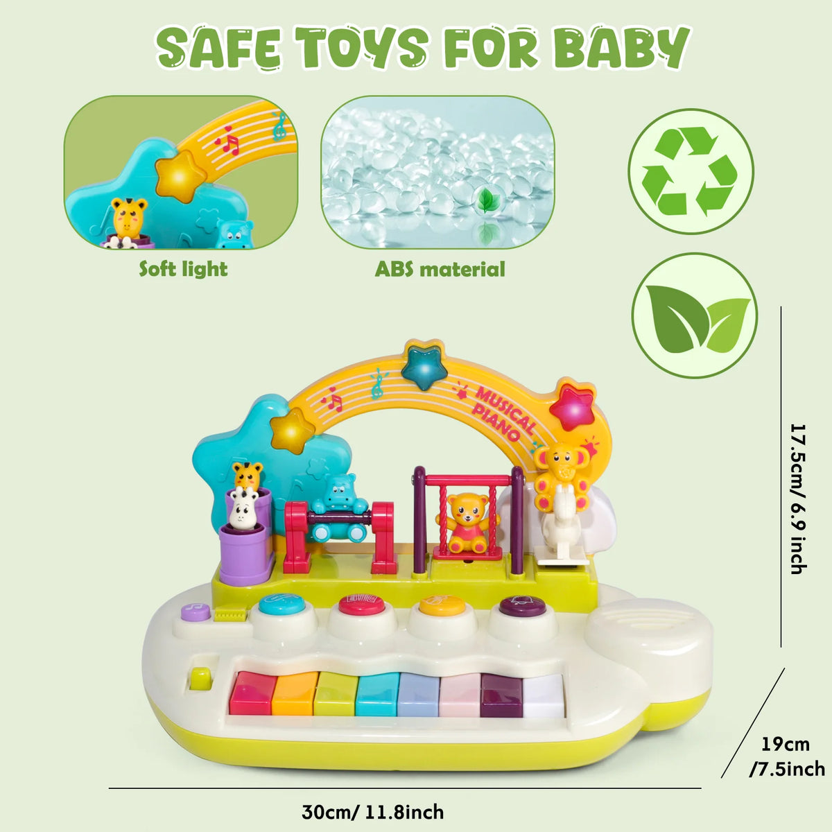 aby Piano Toys for 1+ Years Old Birthday Gifts Animal Light Up Musical Toy Music Toy Instruments Piano Keyboard Toy for Toddlers Infant Learning Educational Interactive Toys 3+ Months