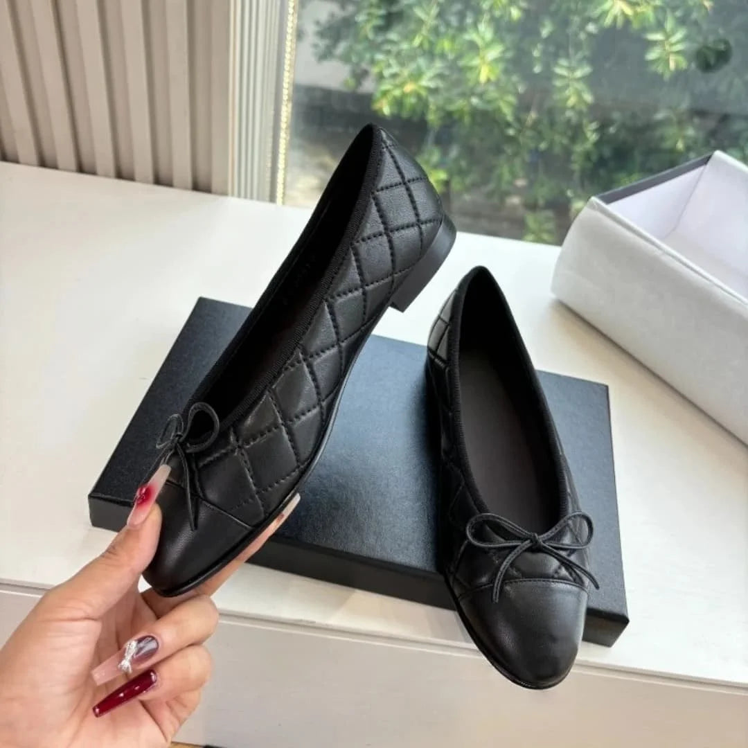 Women's Genuine Leather Ballet Flats With Bow Detail