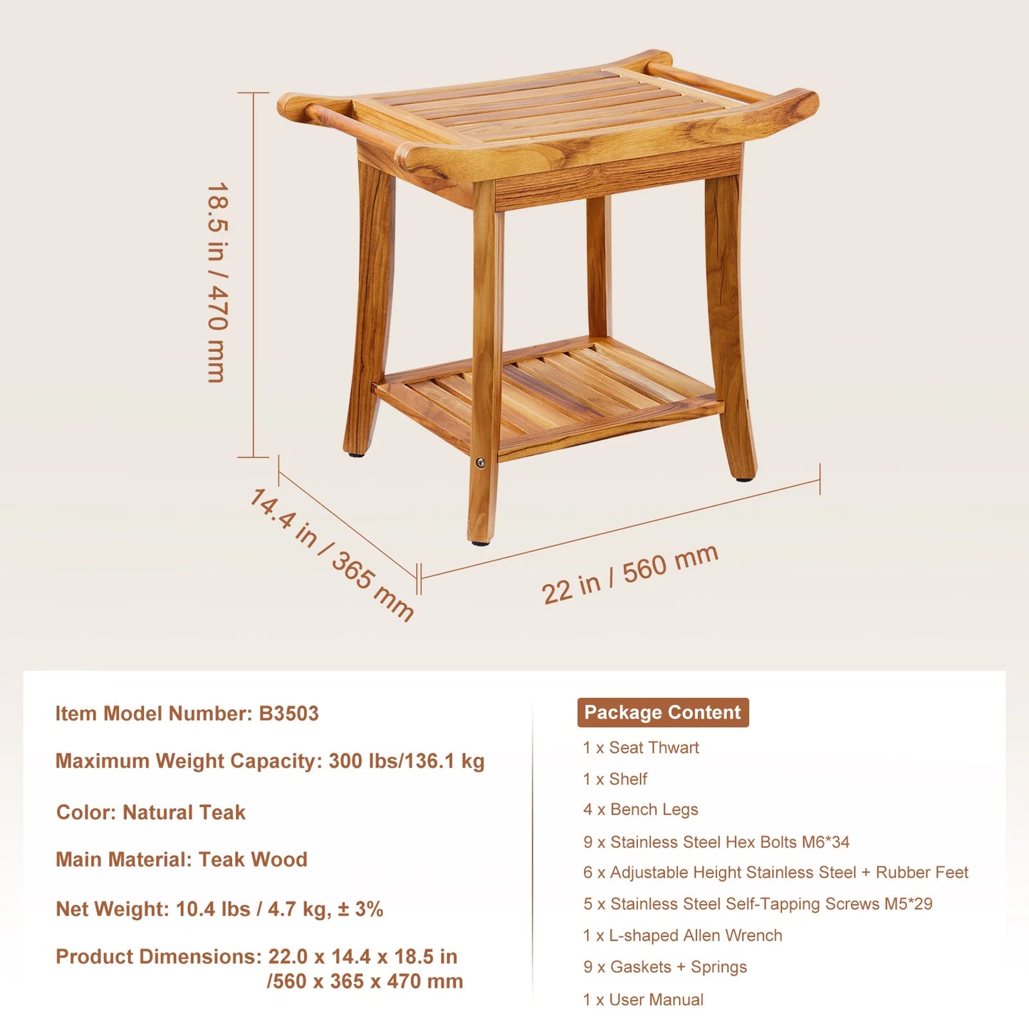 SucceBuy Bamboo Shower Bench With Storage Shelf 330lb Capacity