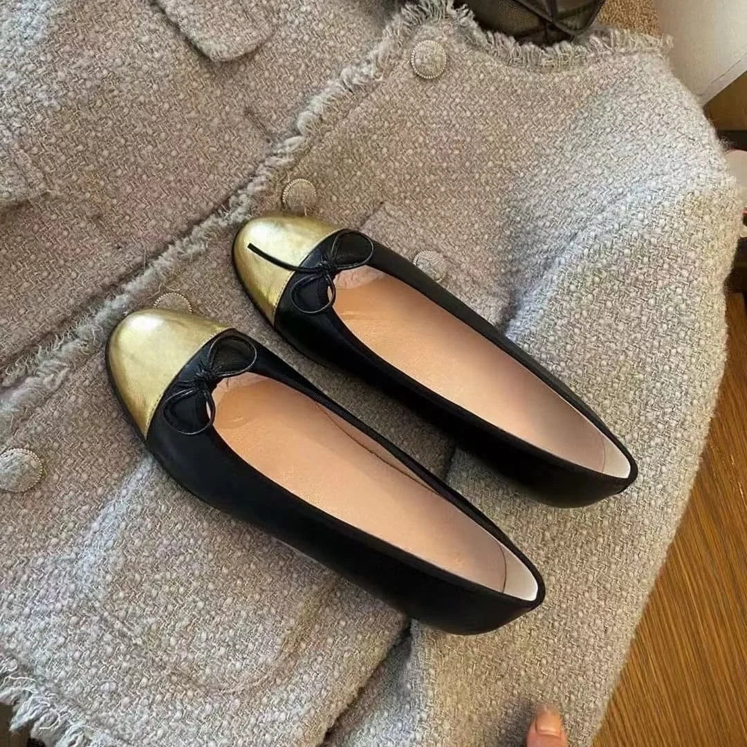 Women's Leather Ballet Flats With Bow Comfortable Casual Shoes