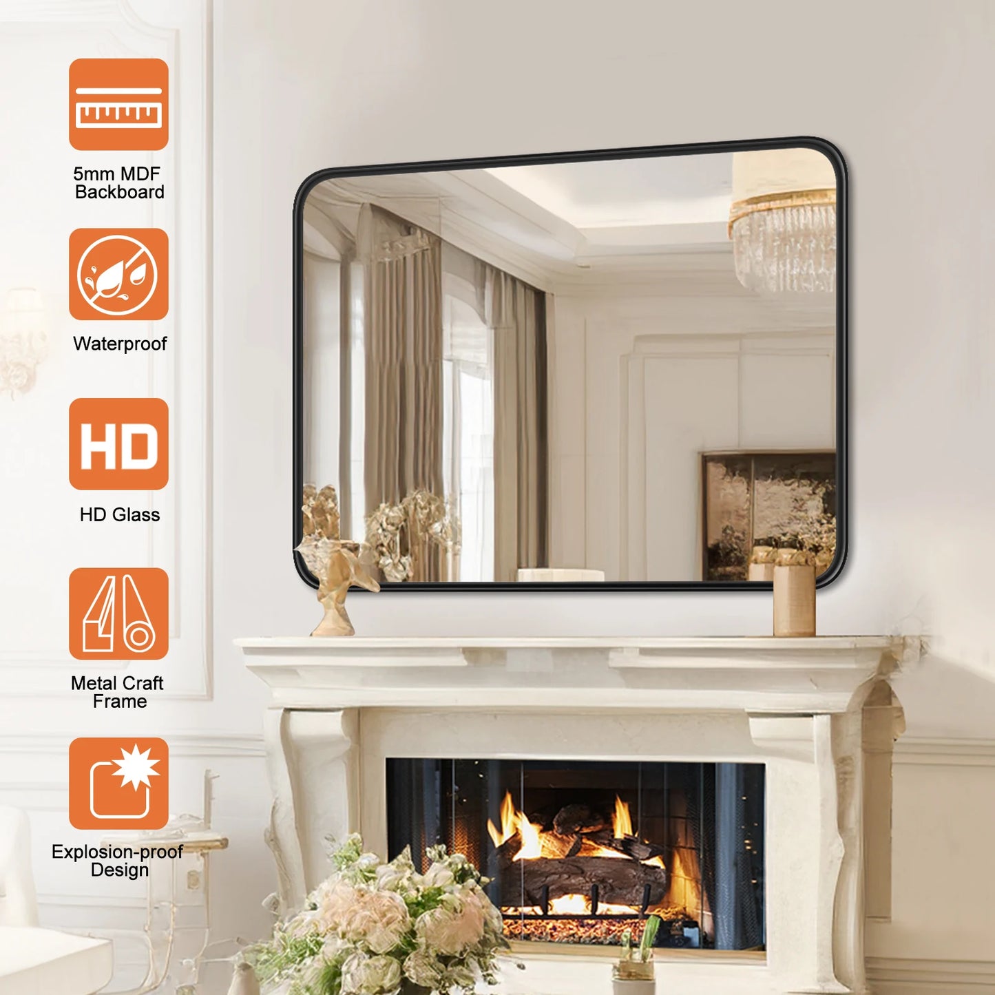 JHK Matte Metal Framed Bathroom Mirror For Wall Vanity Rectangle