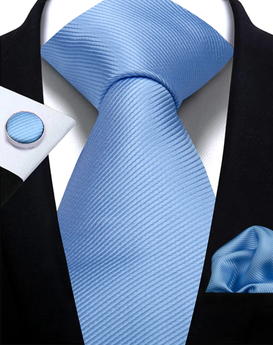 Solid Necktie Set With Handkerchief And Cufflinks For Men