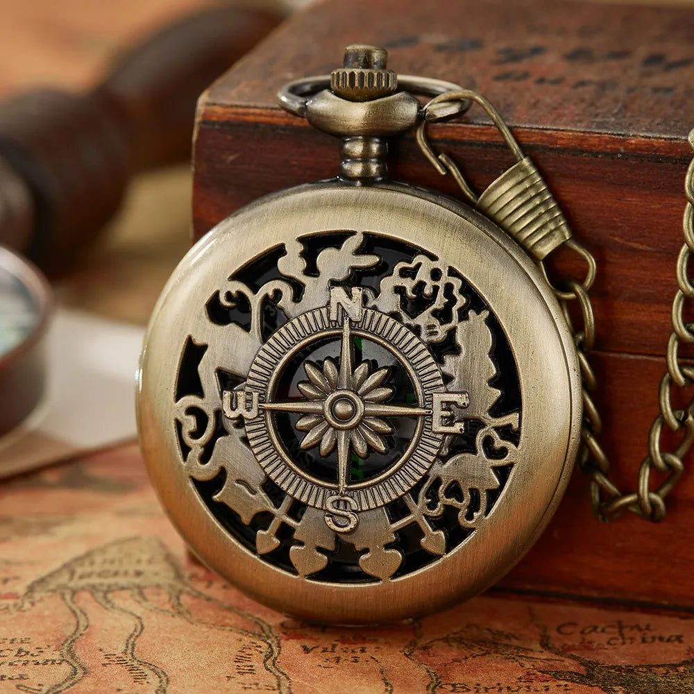 Antique Steampunk Arabic Numerals Quartz Pocket Watch Necklace Pendant Unisex