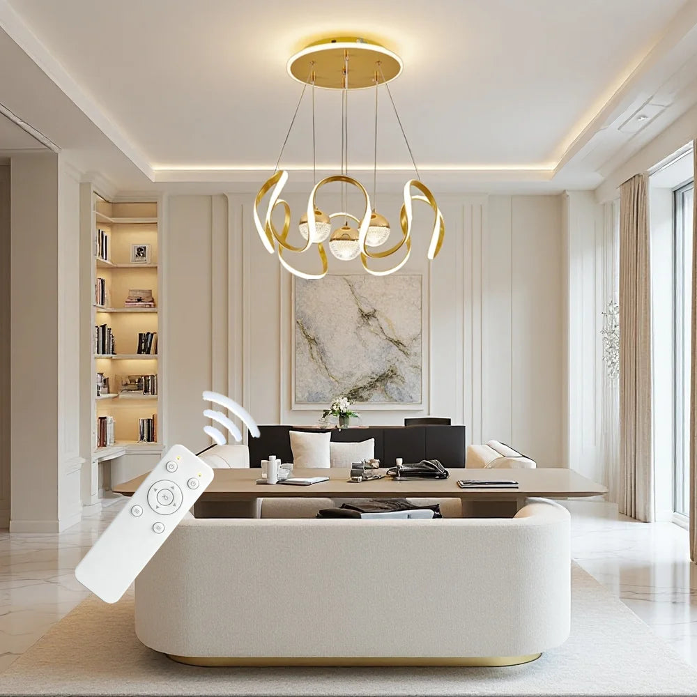 Wavy LED Pendant Light with Remote and Three Color Settings