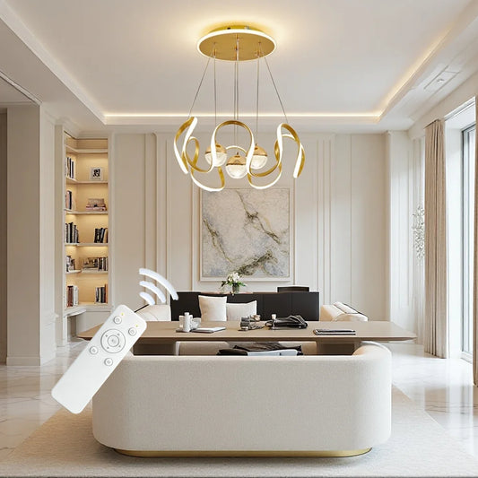 Wavy LED Pendant Light with Remote and Three Color Settings