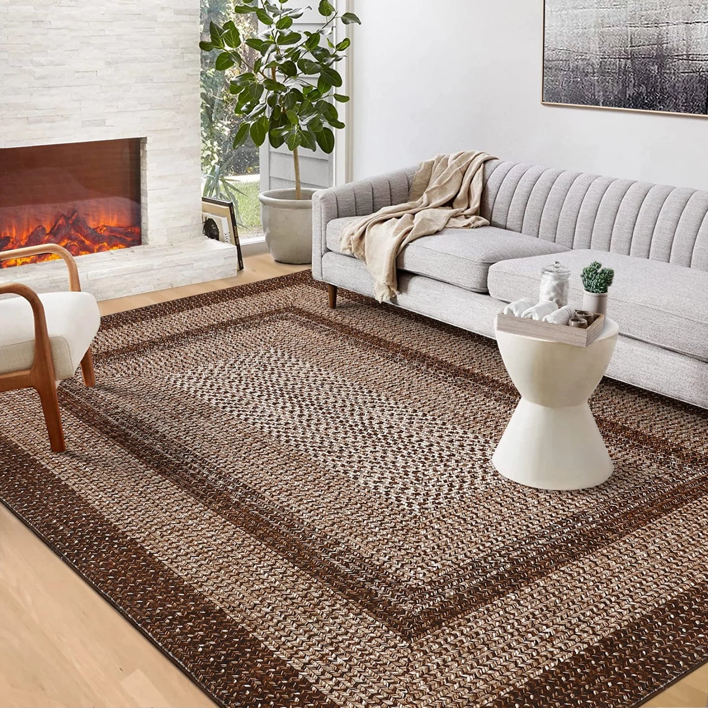 HiMISS Washable Area Rug Non Slip Modern Braided Print