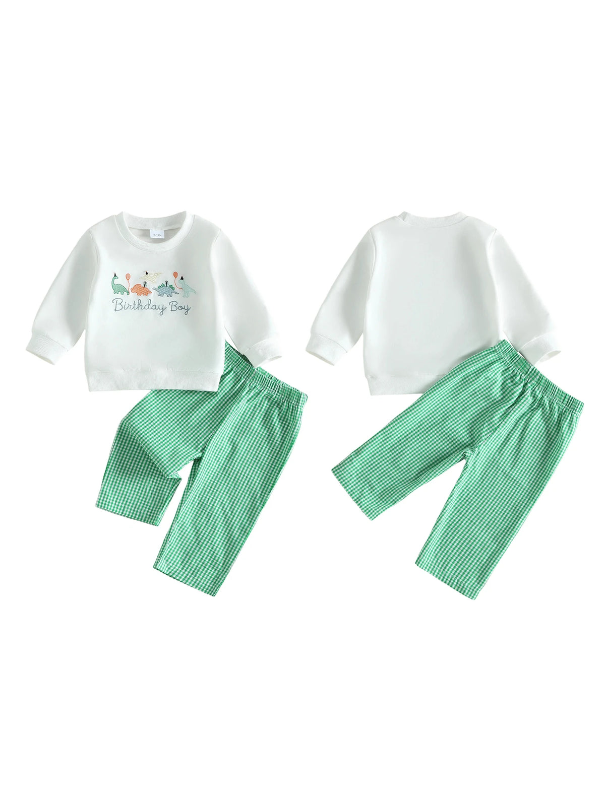 Tops Long Sleeve Dinosaur Embroidery Birthday Tops Plaid Pants Embroidery-Tops Boys High Quality Boys Birthday Outfit