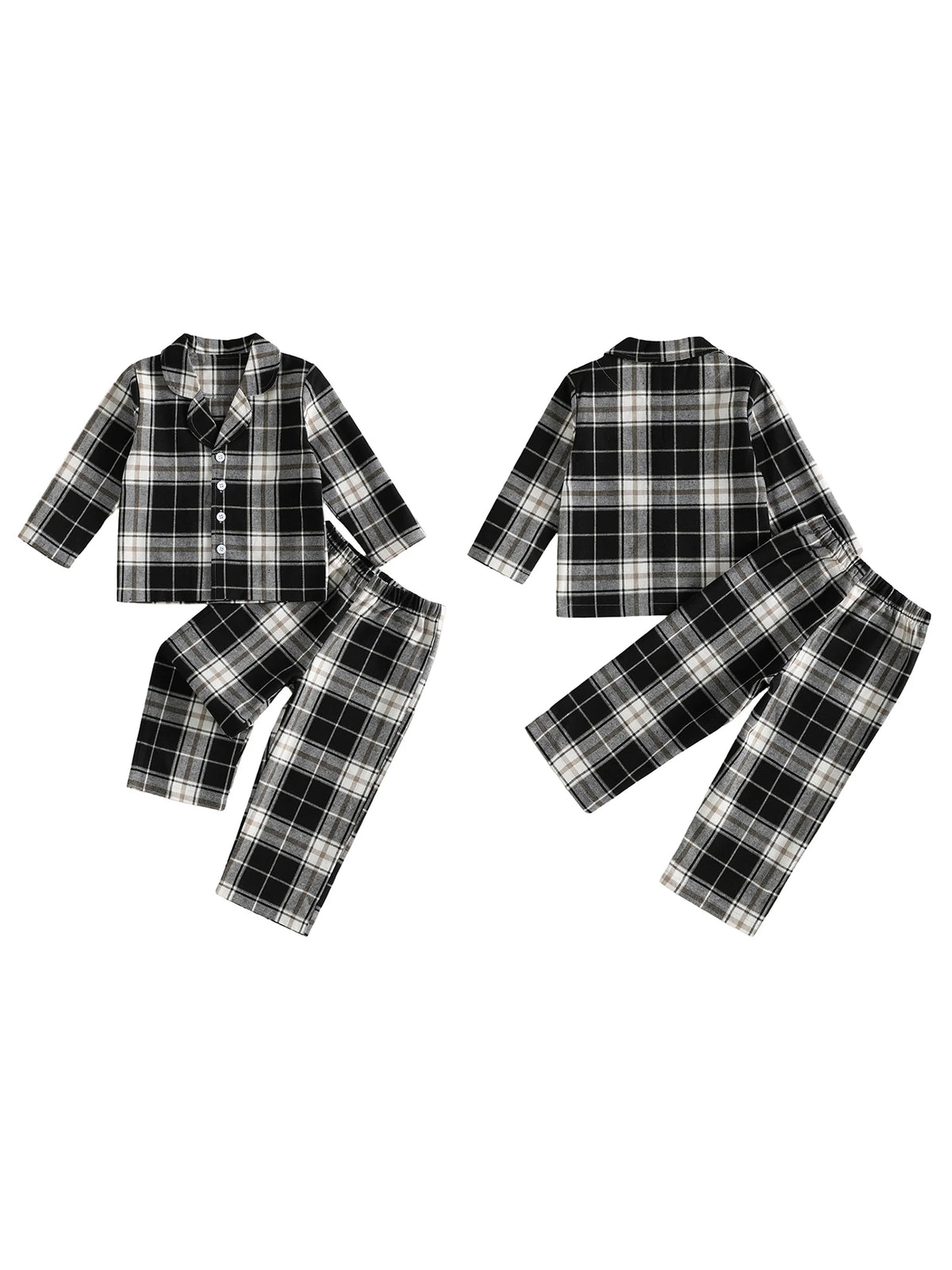 Piece Tops Long Sleeve Button Outfit Plaid Pajamas Pants 2 2 Piece Outfit Compact Kids Plaid Pajamas