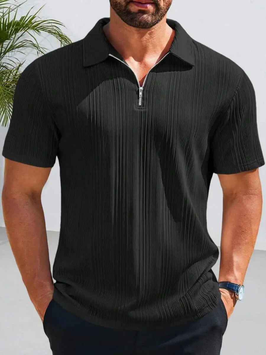 Mens Quarter Zip Shirt Knit Textured Short Sleeve Casual Lightweight Golf Top