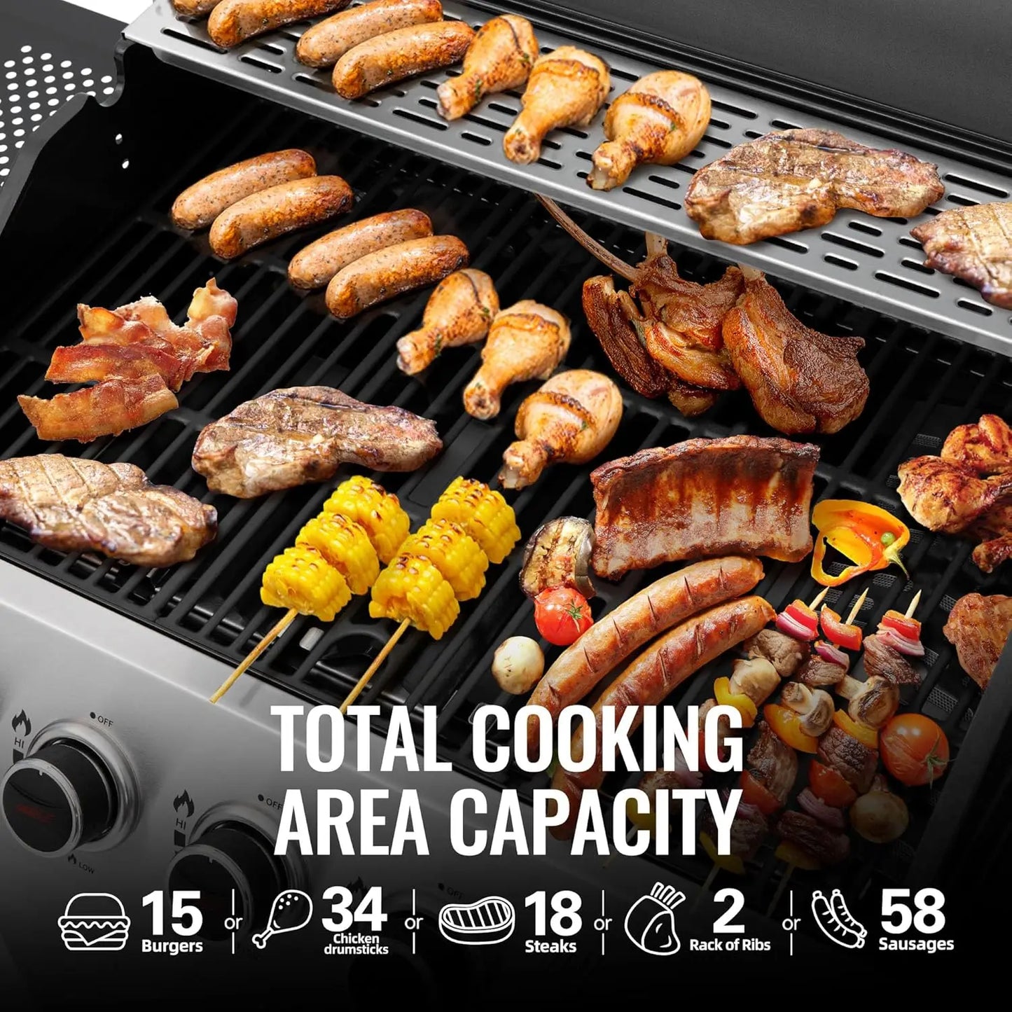 Five Burner Gas Grill With Sear And Side Burner Stainless Cabinet 61000 BTU