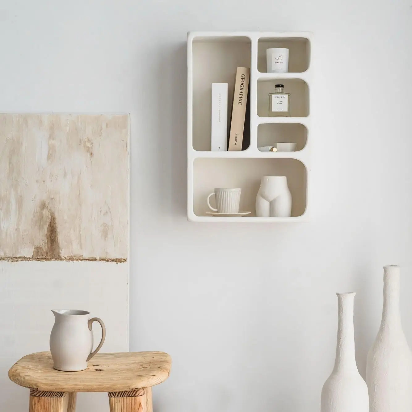 Bymaocar Wall Mounted Storage Cabinet Floating Shelf With 5 Compartments