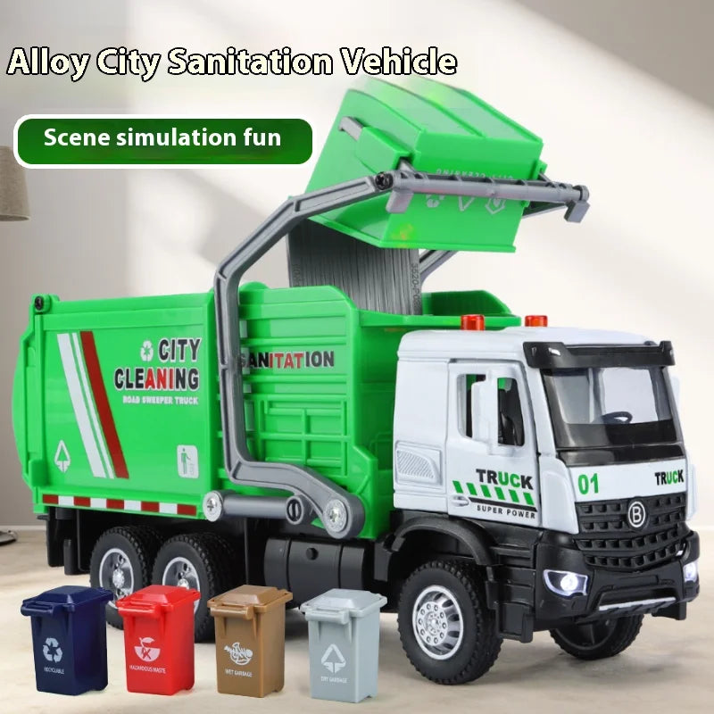 Diecast Garbage Truck Toy With Lights Sounds And Recycling Features