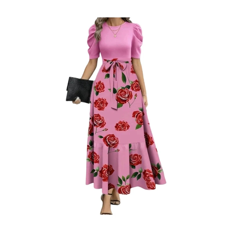 Autumn Winter Women Puff Sleeve Maxi Dress A Line Swing Long Dress For Holiday Dating Daily Occasion Wear