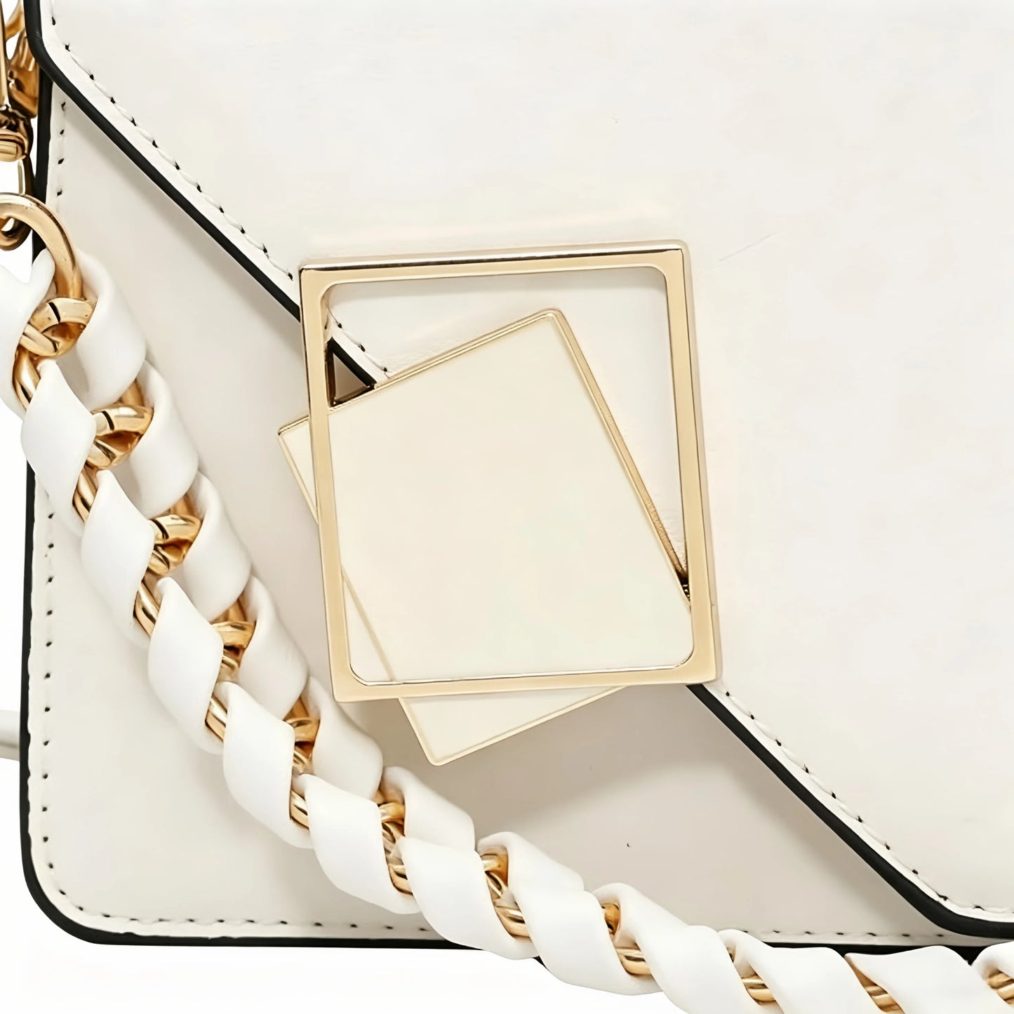 Women Small Square Handbag PU Leather Chain Shoulder Crossbody Bag Geometric Metal Lock Flap Top‑Handle Purse For Daily Work Shopping