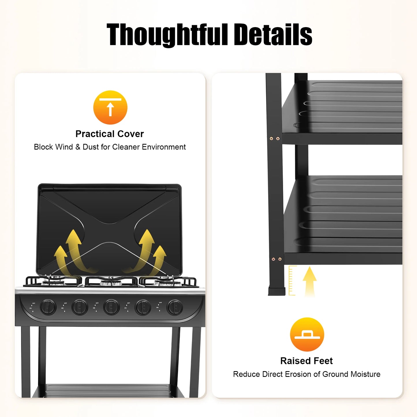 Outdoor 5 Burner Gas Stove With Manual Ignition And Boards