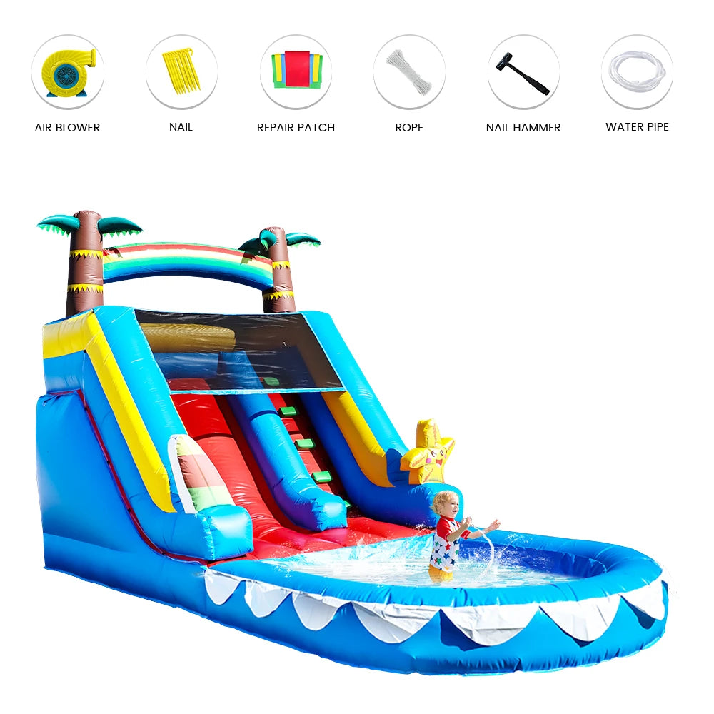 6.4m Commercial Large PVC Inflatable Bounce House Water Slide Splash Pool with Blower Children's playground, children's toys