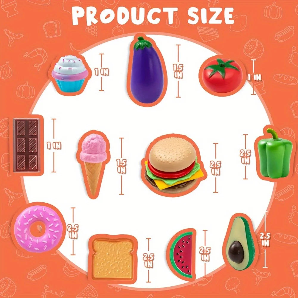 JOYFY 50 Pcs Kitchen Toys Kit Dinnerware Dummy Fruits Vegetables Plastic Accessories for Children Christmas Birthday Gift.