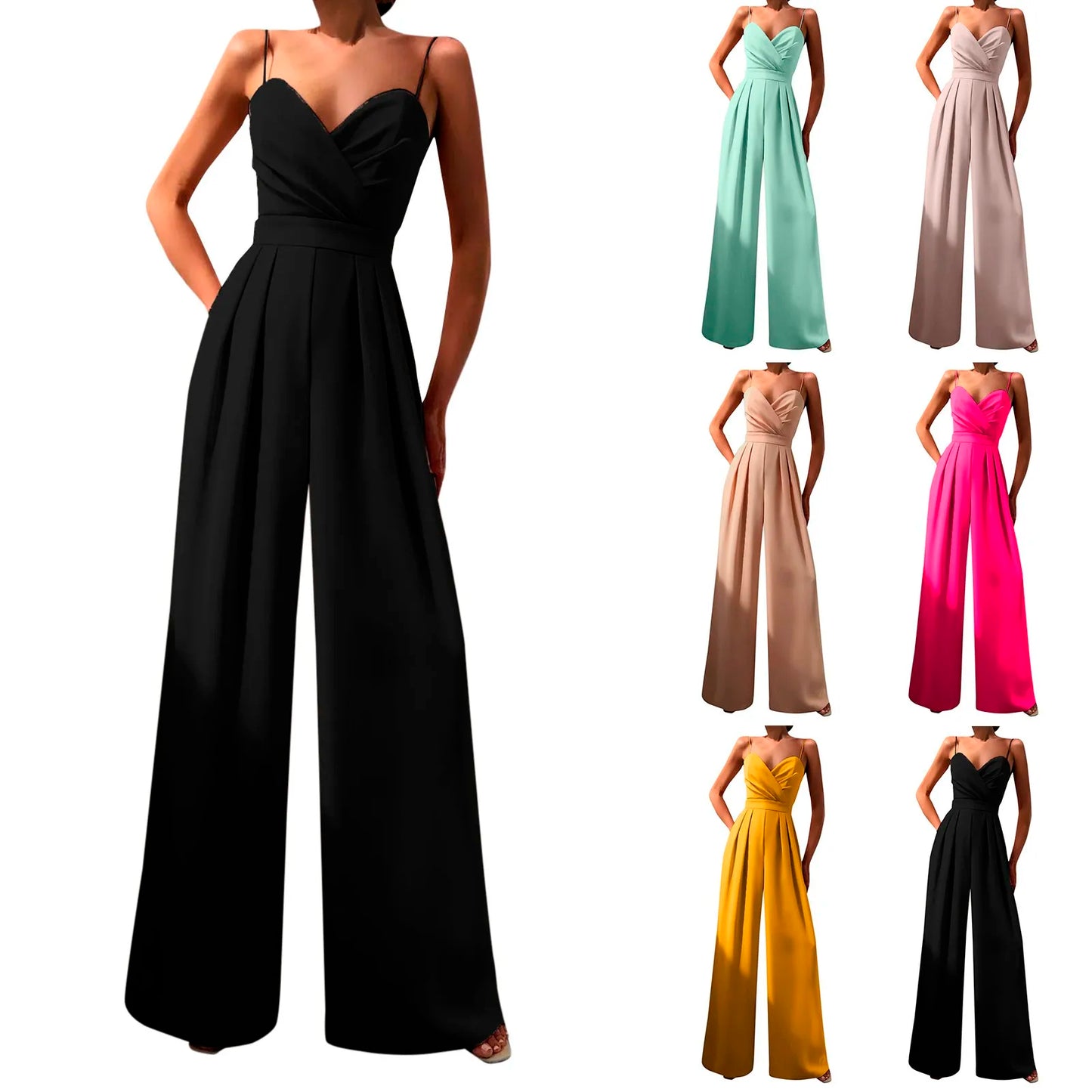 ZOMAXIUJEE Women Sleeveless Jumpsuit High Waist Wide Leg Pants