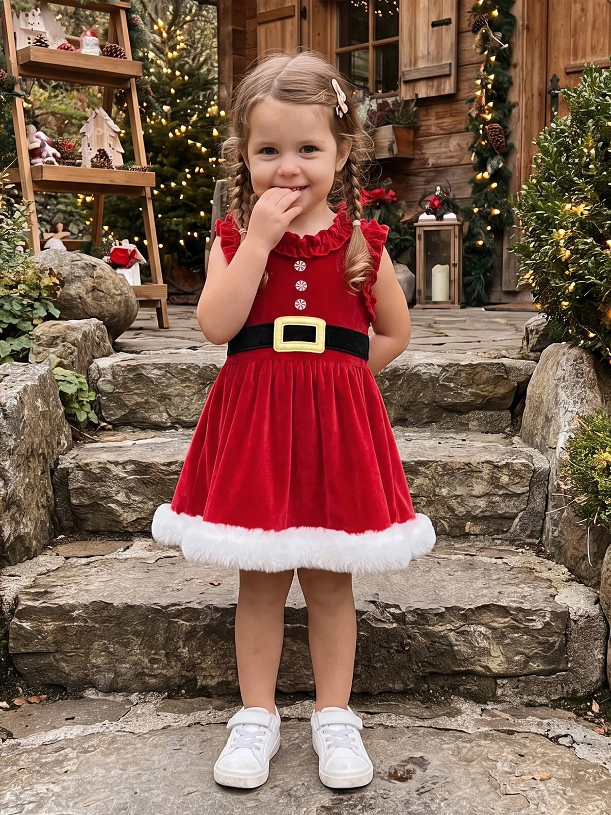 Velvet Fur Trim Santa Baby Girl Velvet Girl Christmas Sleeveless Toddler Baby Girl Fur Trim Toddler Baby Girl