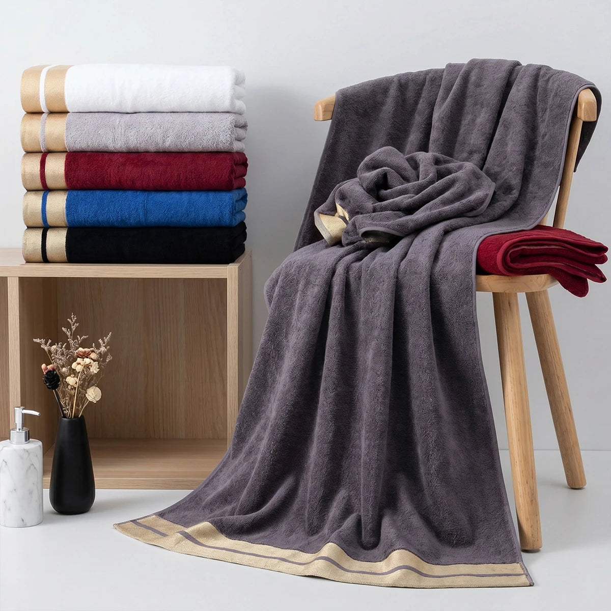 8-Piece Luxury Pure Cotton Bath Towel Set, 2 Bath Towels + 2 Face Towels + 4 Washcloths, Soft and Comfortable, Highly Absorbent, 100% Cotton Towels, Bathroom Decoration Accessories, Everyday Use Towels