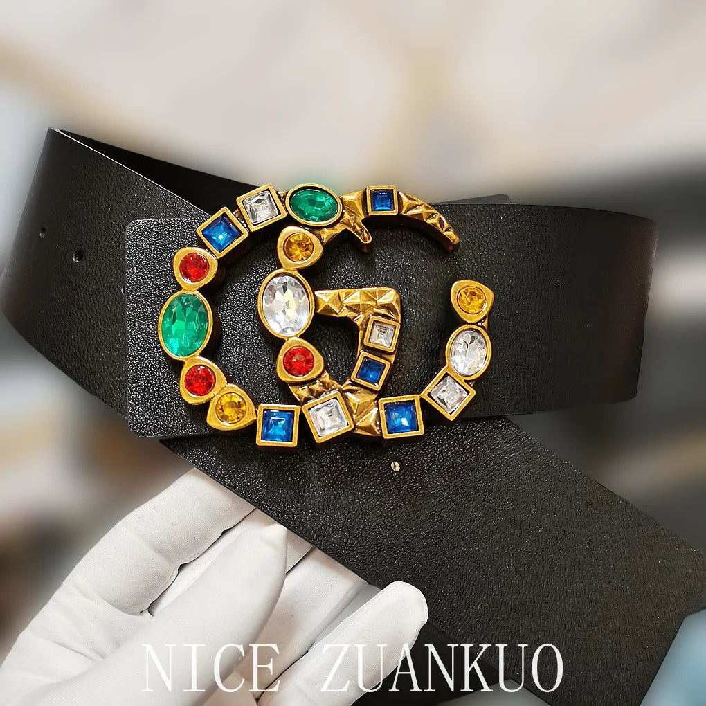 Women's Genuine Leather Belt, Italian High-end Luxurious Leather Belt, Fashionable and Individualized Women's Belt, with A Super Wide 7-centimeter Retro Smooth Buckle Design. It Fits and Enhances The Figure, Suitable for Pair