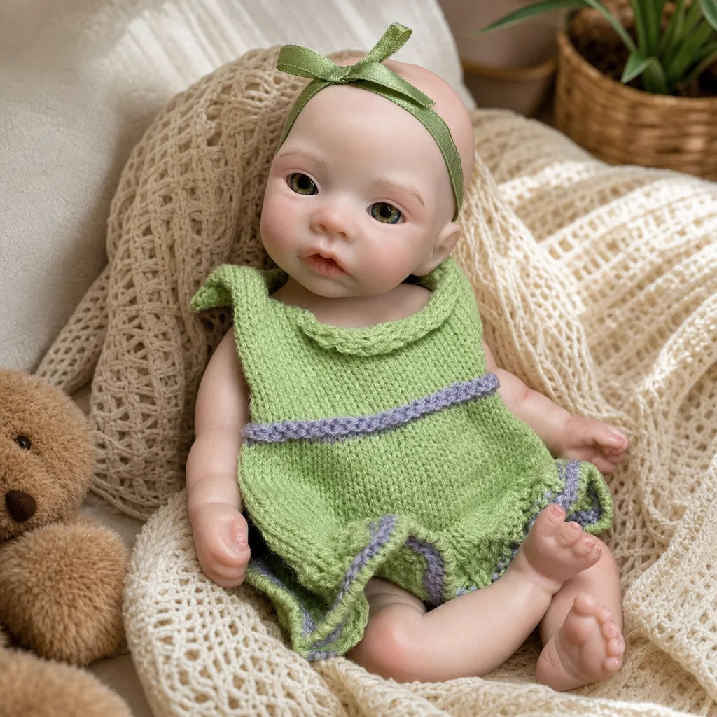 10 Inch Full Body Silicone Reborn Baby Doll Meadow Bald Realistic Lifelike Newborn Doll Collectible Toy Gift(TT)