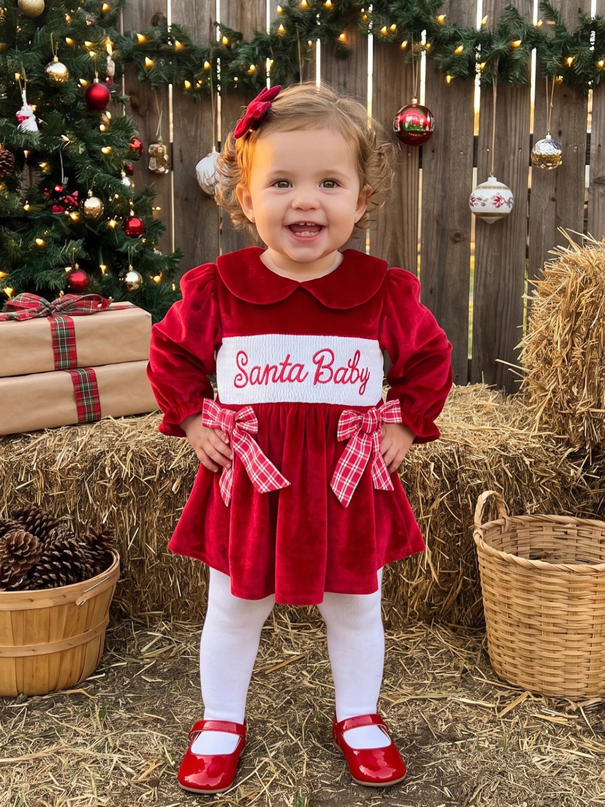 Girl Christmas Outfits Long Sleeve Outfits Sleeve-Bowknot-Romper Headband Christmas Outfits Long Sleeve Girl Christmas Outfits