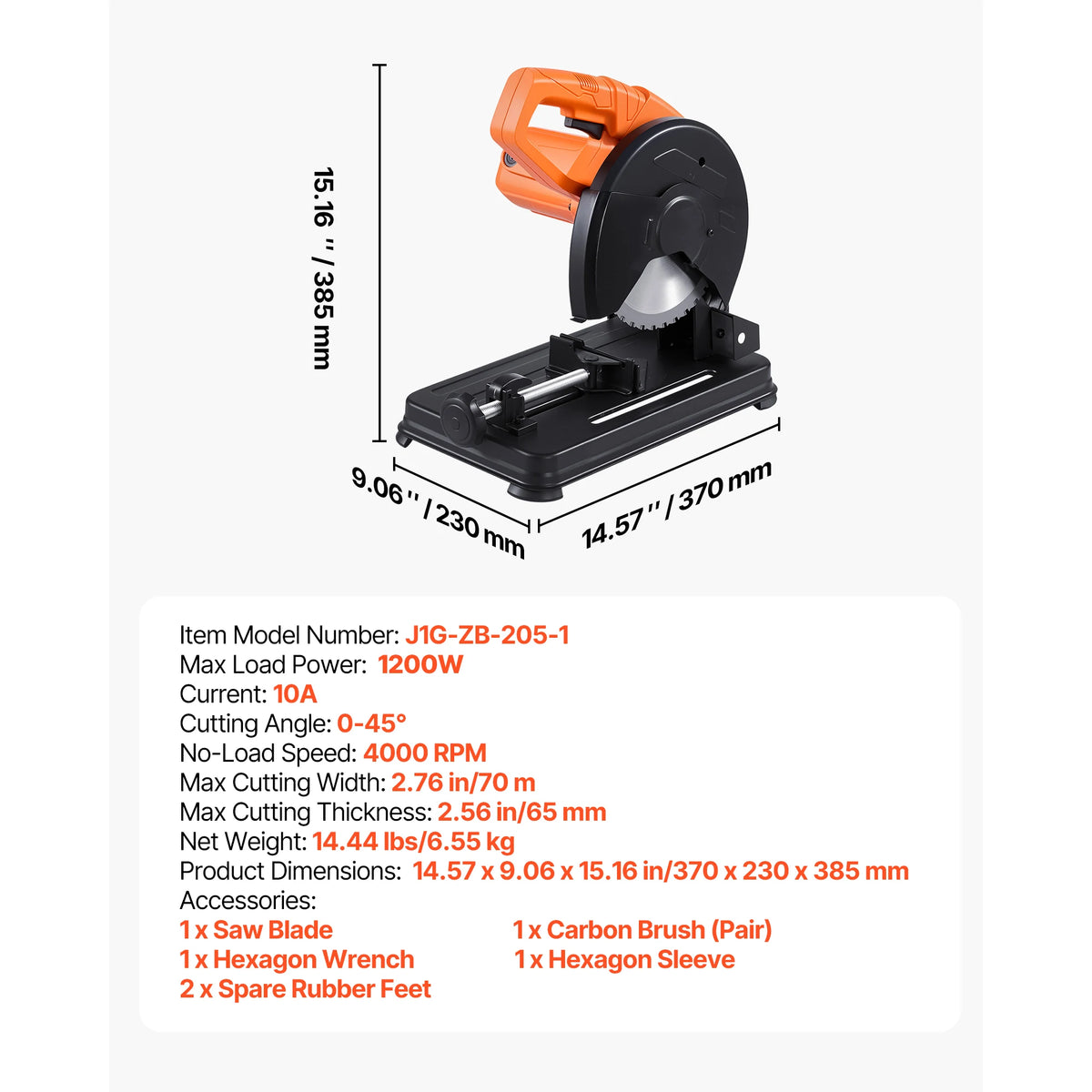 SucceBuy 1200W Metal Chop Saw With Stainless Steel Cold Cut Blade