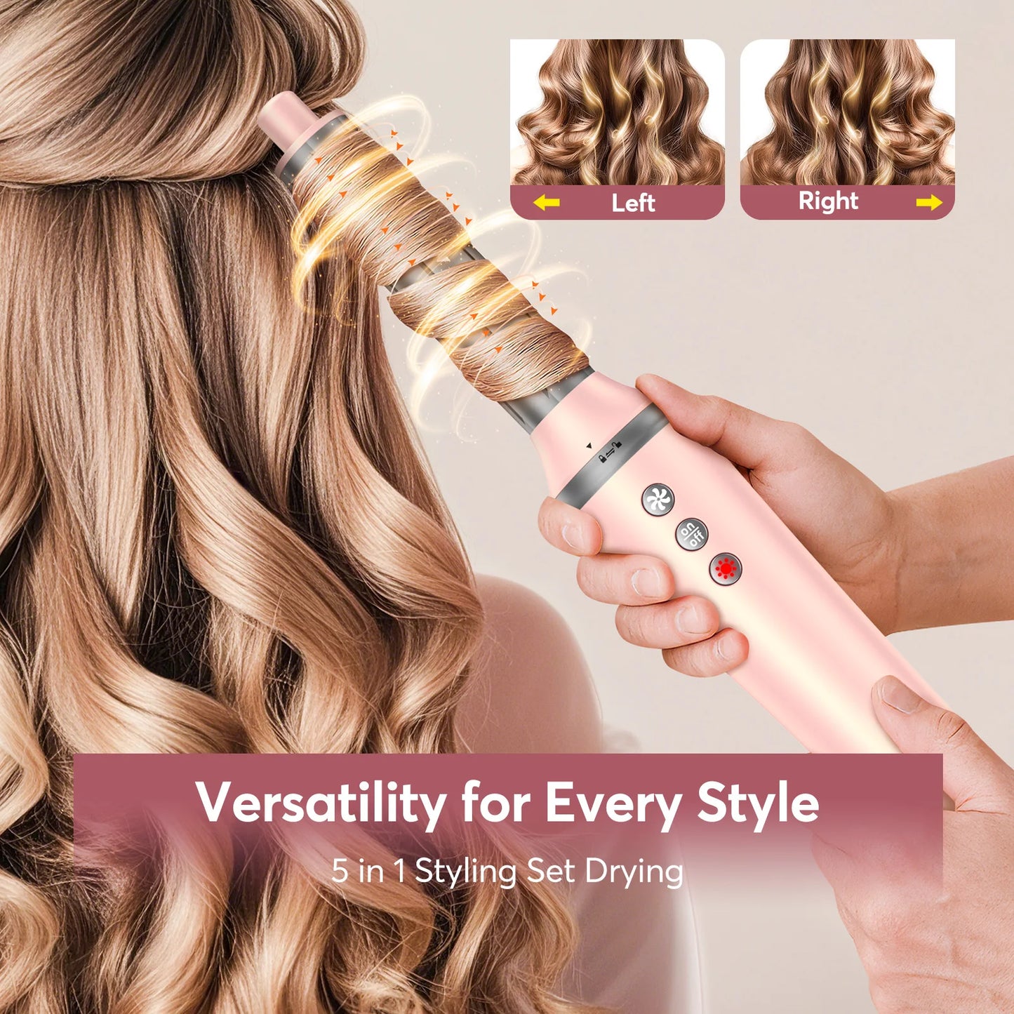 LYSMOSKI 5 In 1 High Speed Hot Air Styler Frizz Free Hair Dryer Travel Bag
