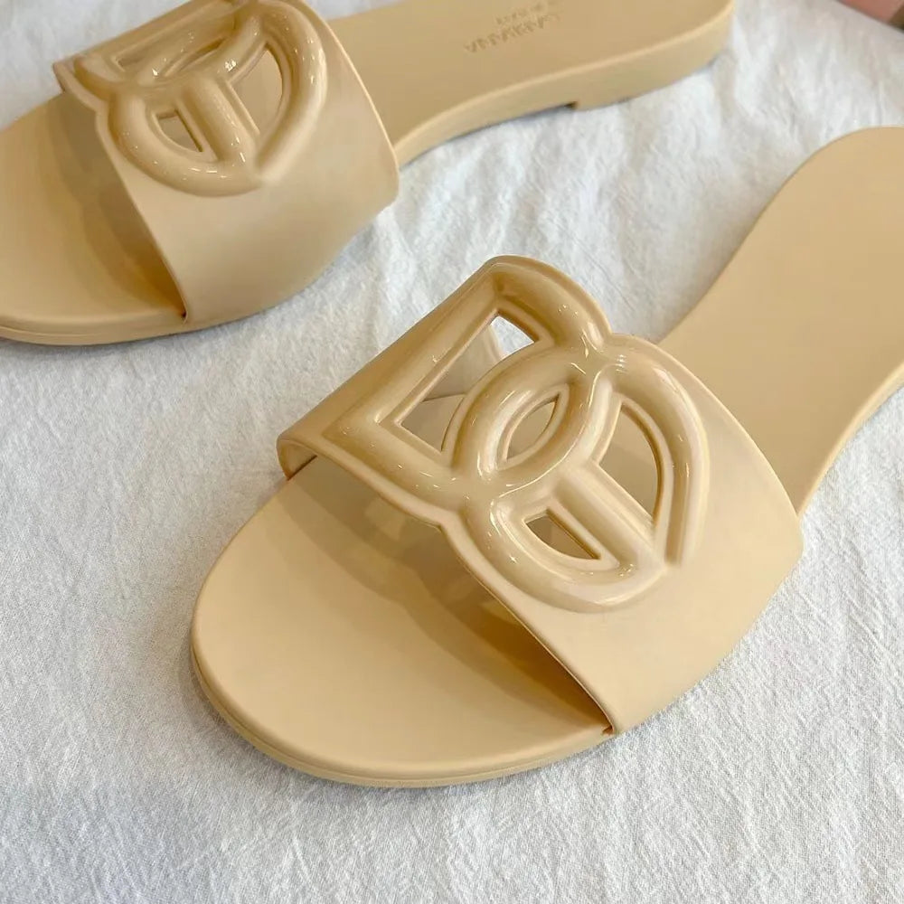 Women's Slippers New Summer Thick Sandals One-word Toe Flat Beach Jelly Women's Shoes Large Size