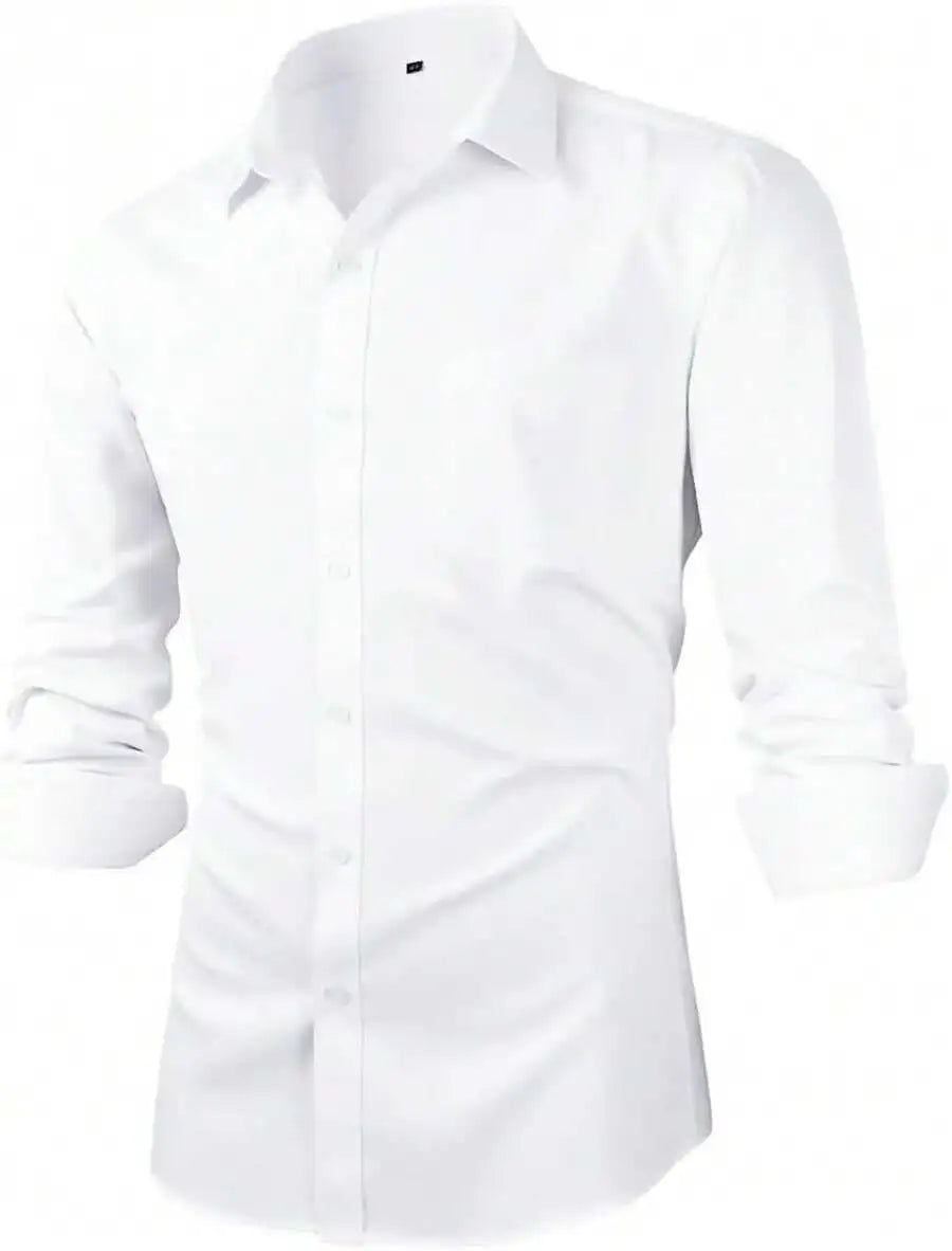 Mens Slim Fit Solid Color Pointed Collar Button Down Shirt