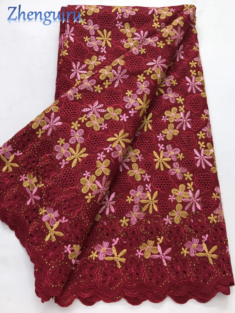 African Lace Fabric Swiss Voile Cotton Embroidered Nigerian Lace 5 Yards