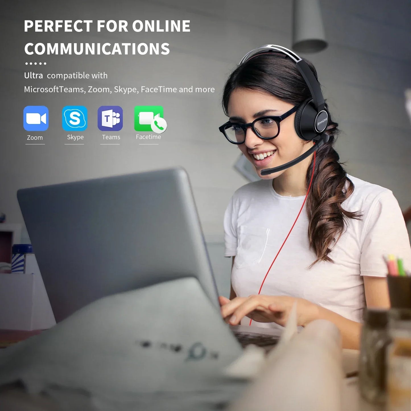 BINNUNE Headsets with Mic Wired Work Headphones for Laptop PC Computer with Noise Cancelling Mic for Zoom Office Conference