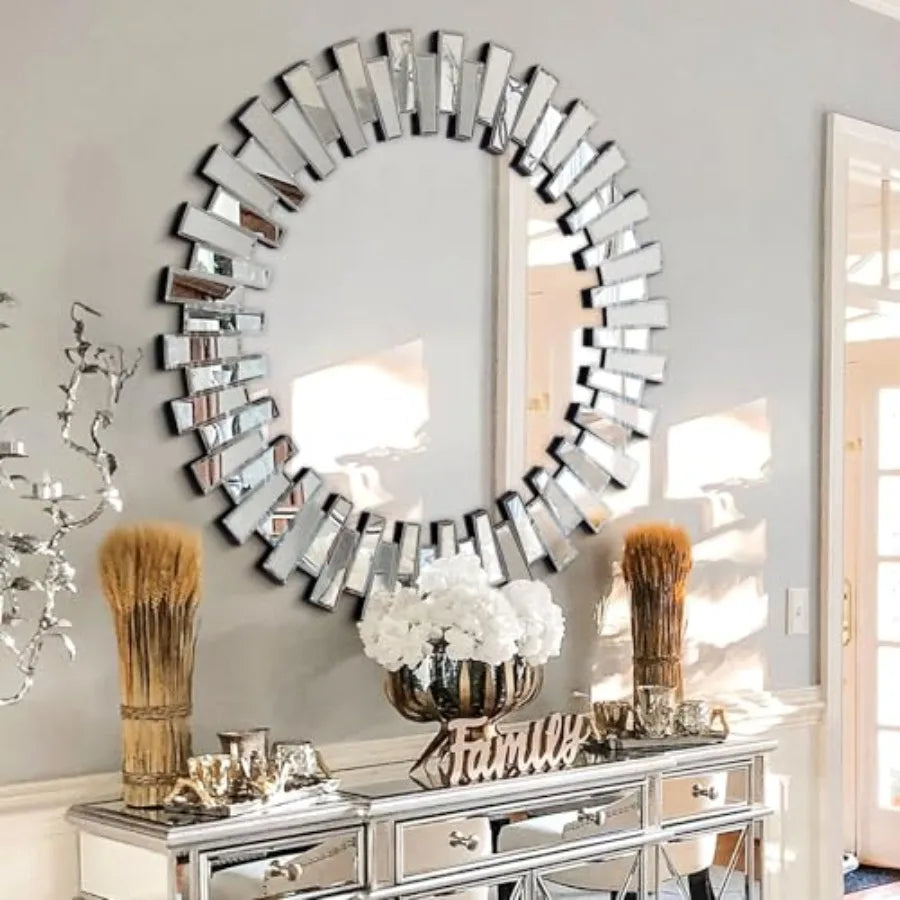 Round Wall Mirror Beveled Glass Frameless Circle For Wall Decor