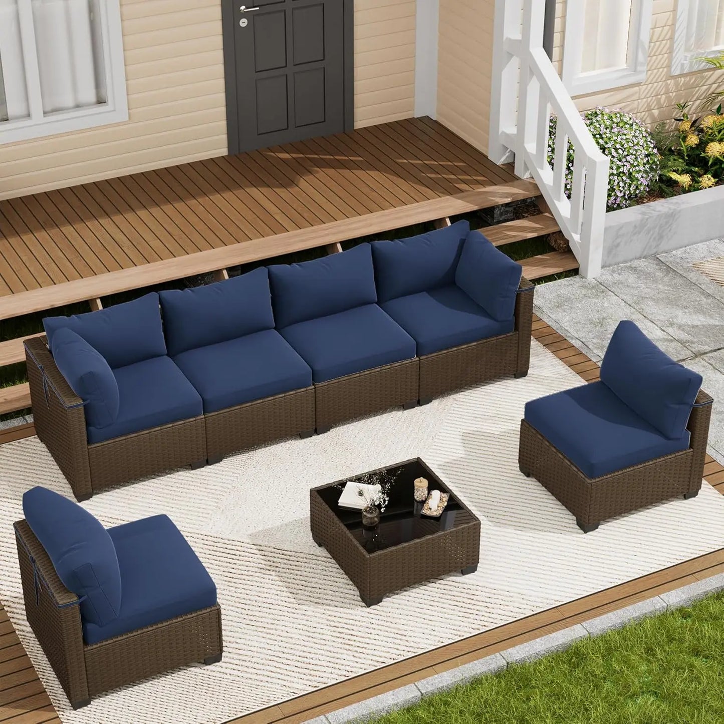 7 Piece Outdoor Patio Furniture Set, Outdoor Sectional Sofa, Wicker Rattan Patio Furniture, Patio Conversation Set with, Custom