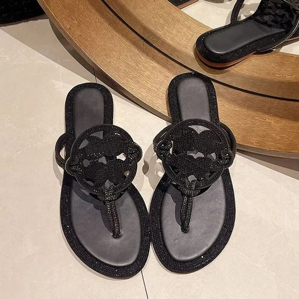 Luxury Brand Famous Designer Flat Sandals for Summer Wear Low-heeled Bohemian Beach Shoes Flip-flops Correct Version Slippers
