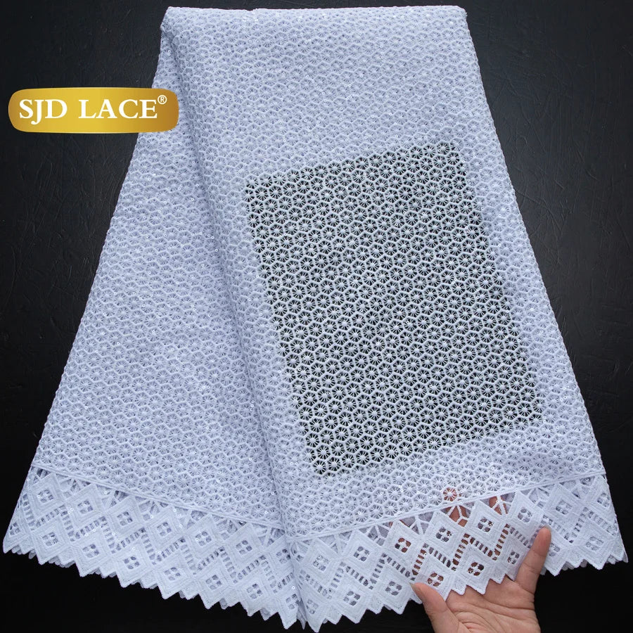 SJD Lace African Sequins Guipure Cord Lace Fabric Water Soluble