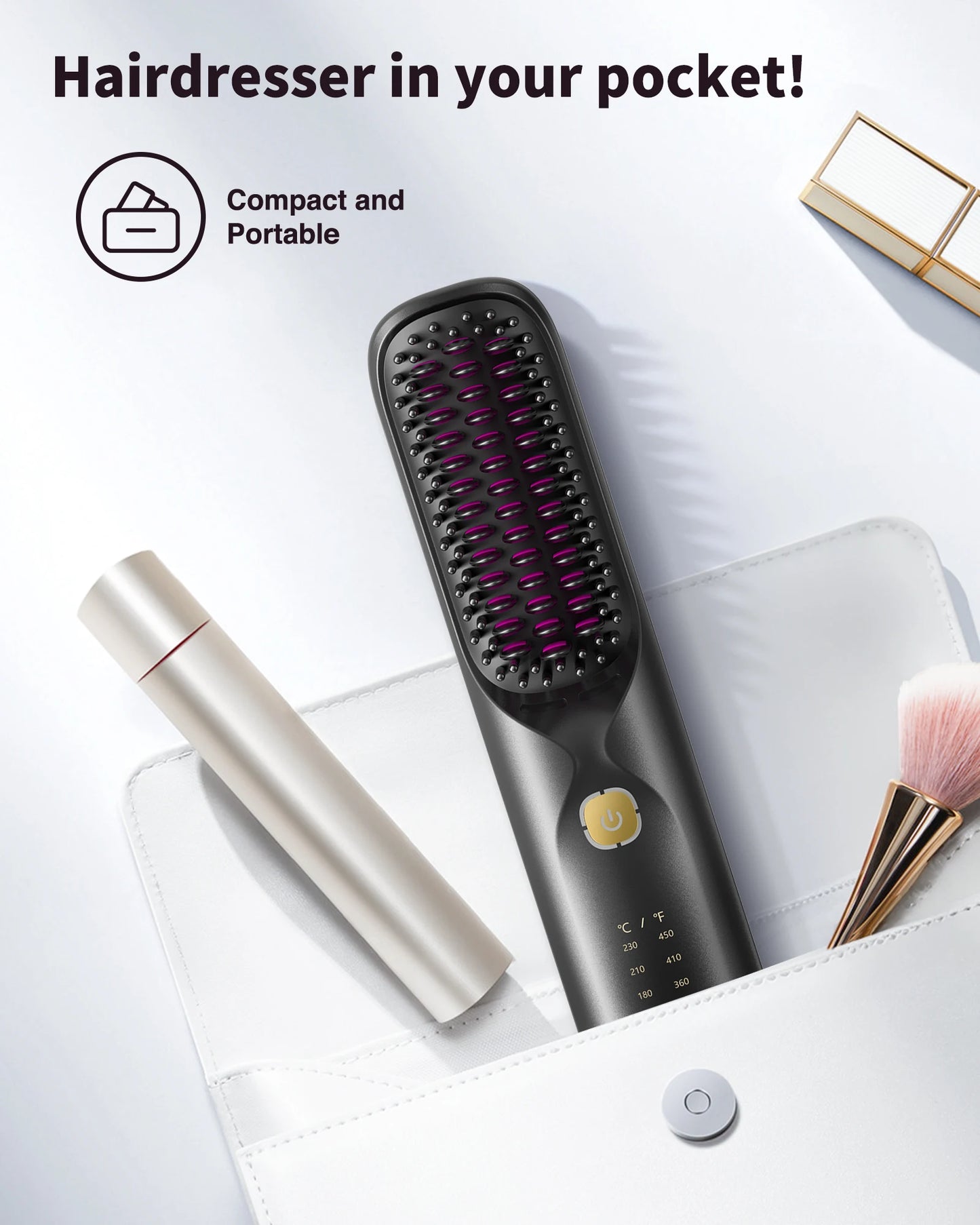 BOPCAL Cordless Hair Straightener Portable Brush With 30s Fast Heating