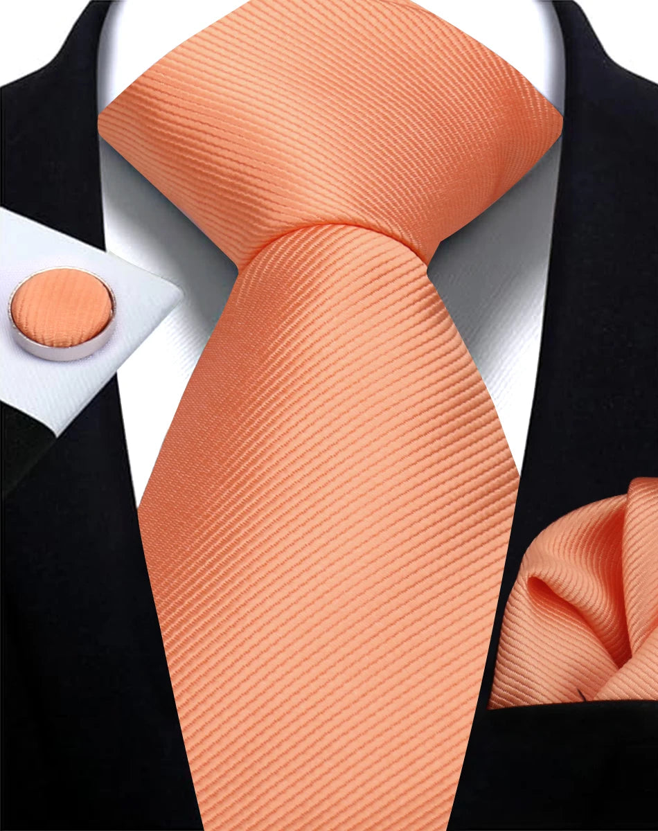 Solid Necktie Set With Handkerchief And Cufflinks For Men