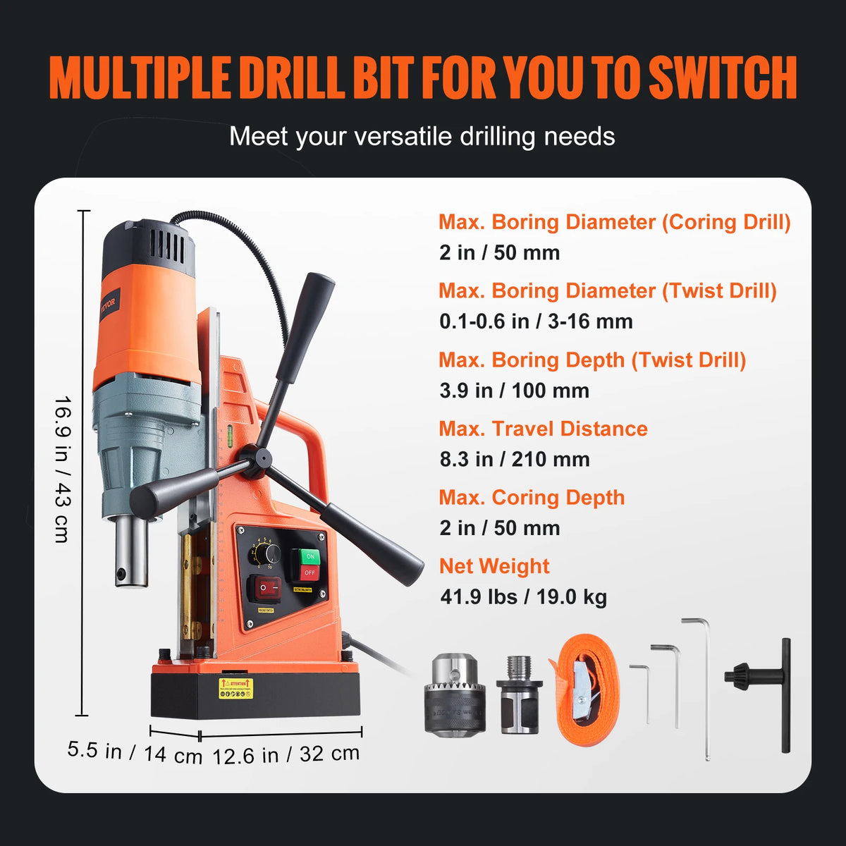 SucceBuy Electric Portable Magnetic Drill Press for Metal Drilling