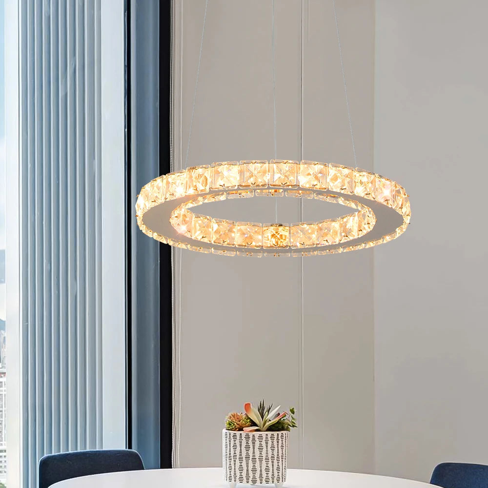 GreeLustr Modern Crystal Led Pendant Light With Dimmable Rings