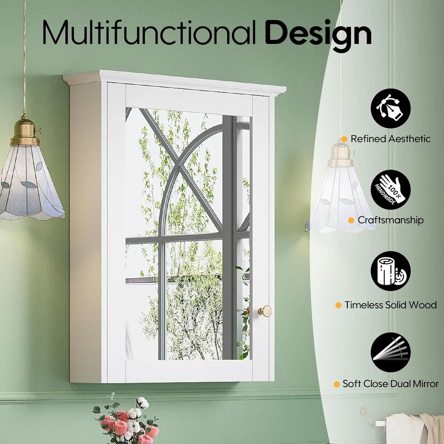 Wooden Wall Mounted Medicine Cabinet With Mirror And Three Tiers