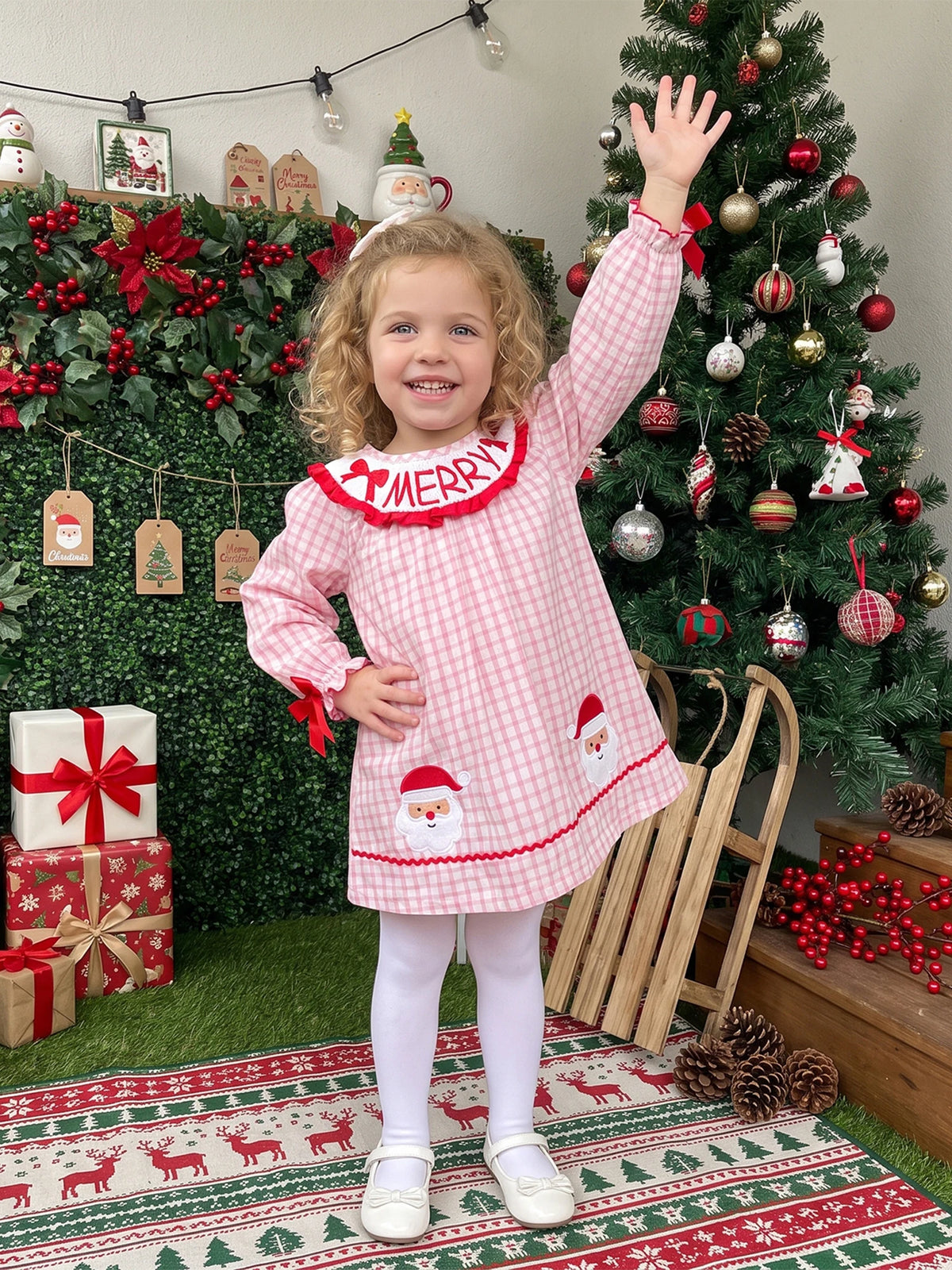 Christmas Plaid Dress Plaid Santa Claus Patch Santa Santa Claus Kids Girl Claus Patch Fall Kids Girl Christmas