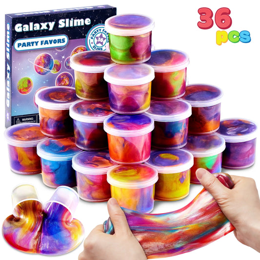 Joyfy 36 Pcs Galaxy Slime Cup Party Favors Stretchy Non-Sticky Safe for Classroom Reward Birthday Party Supplies