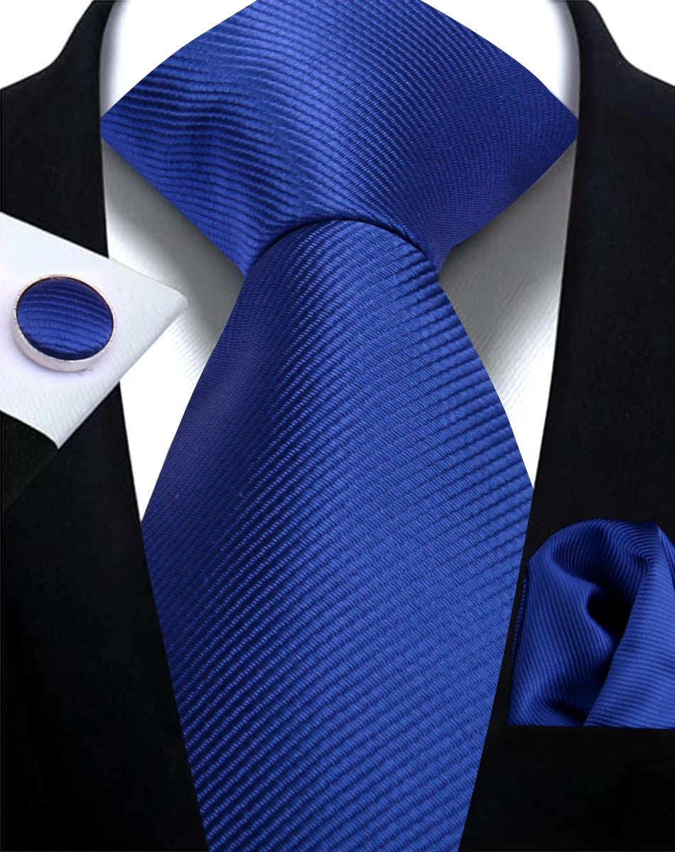 Solid Necktie Set With Handkerchief And Cufflinks For Men