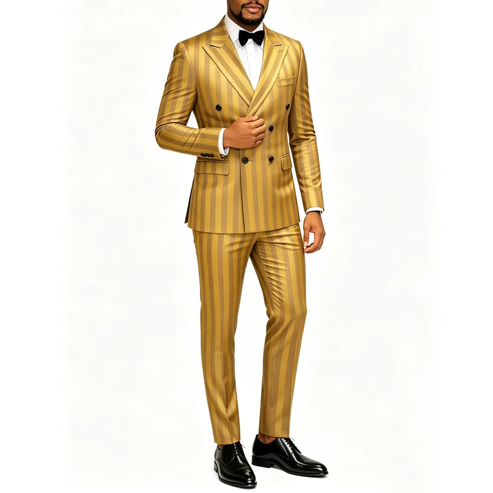 Men's Jacquard 2 Piece Suits Slim Fit Double Breasted Suit Jacket Pants Set Casual Wedding Casual Business