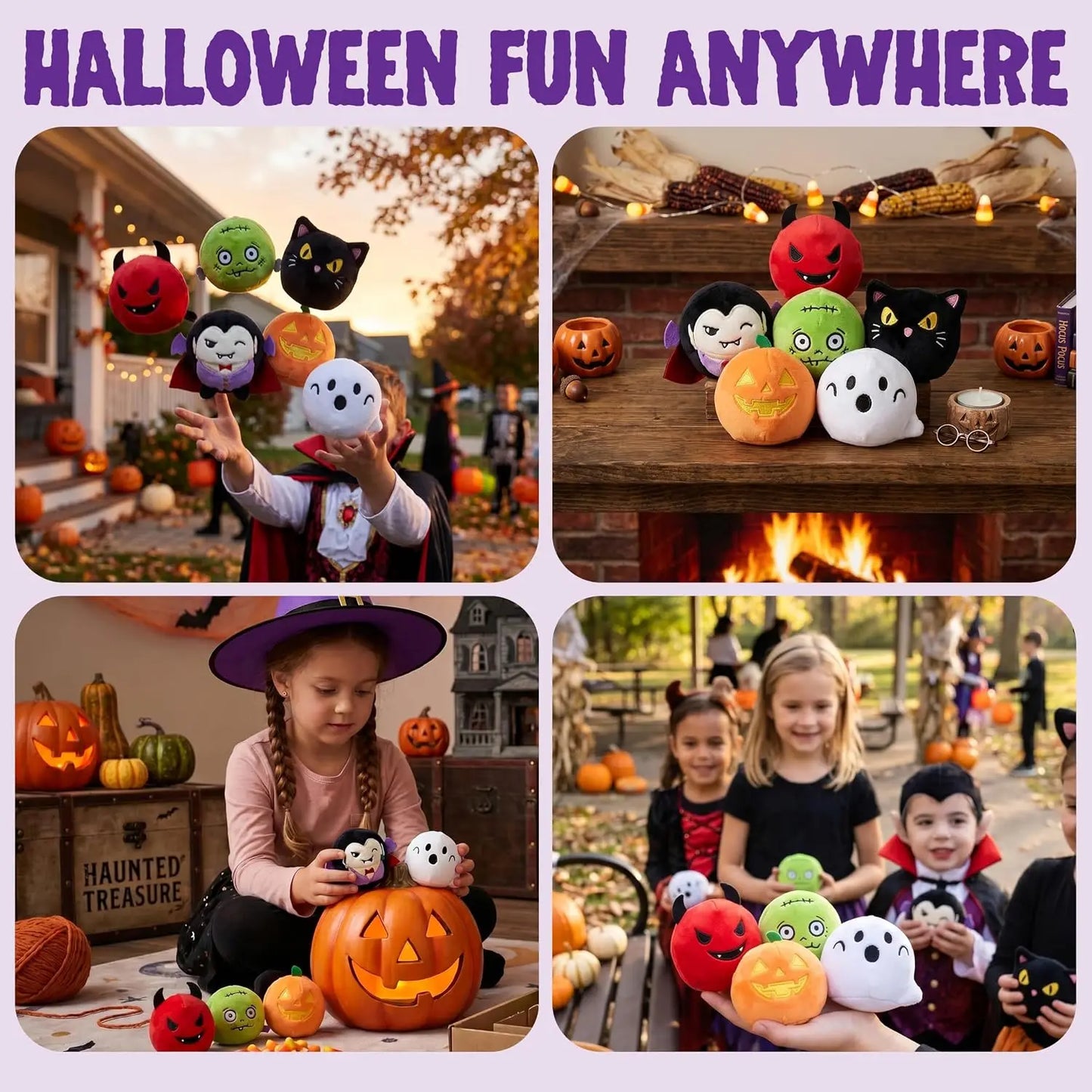 6 PCS Plush Halloween Bouncy Balls, Quiet Toy, Bouncing Ball for Kids Party Favor Supplies Trick or Treating Gifts Bags Filler Classroom Exchange Prize Non Candy Treat