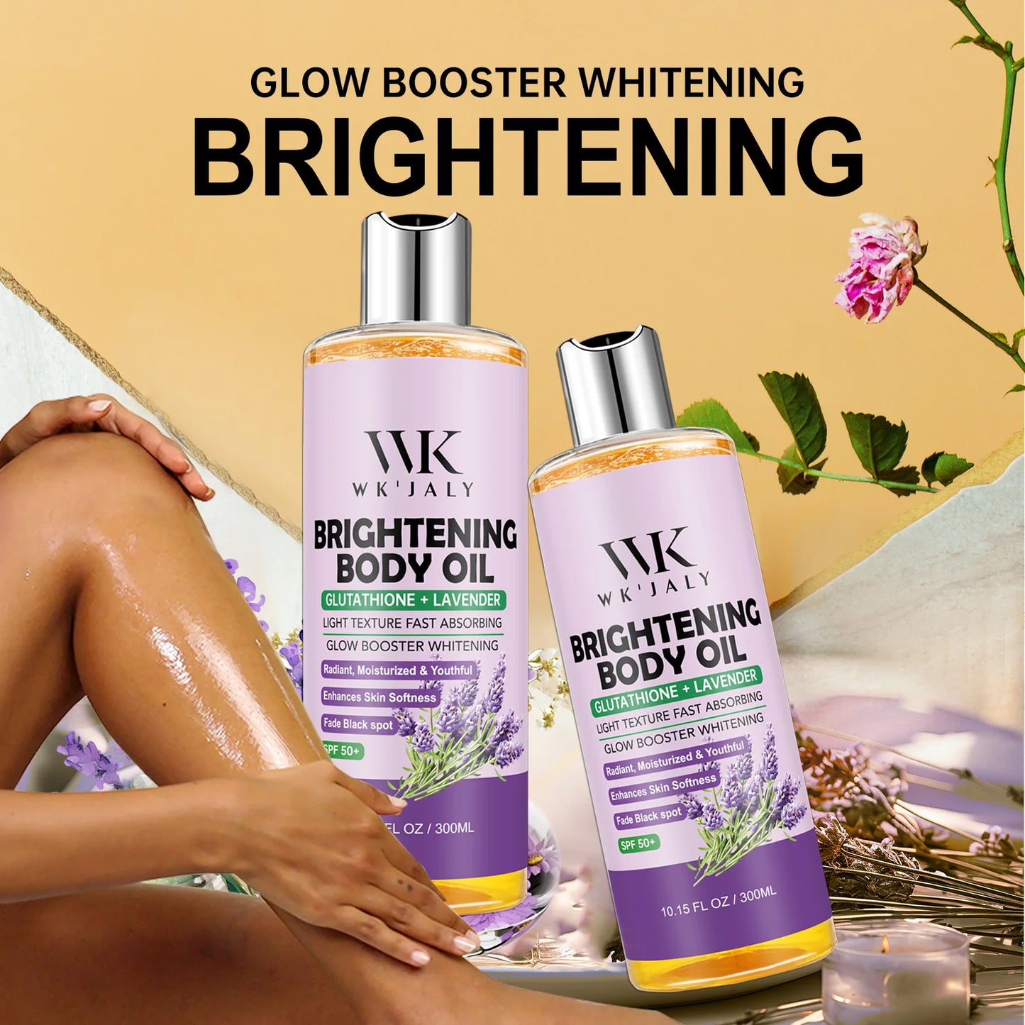 WK JALY Lightening Body Oil, Deeply Moisturizing, Hydration, Smooth Skin, Reduce Spots, Melanin, for Dark, Black, Caramel Skin