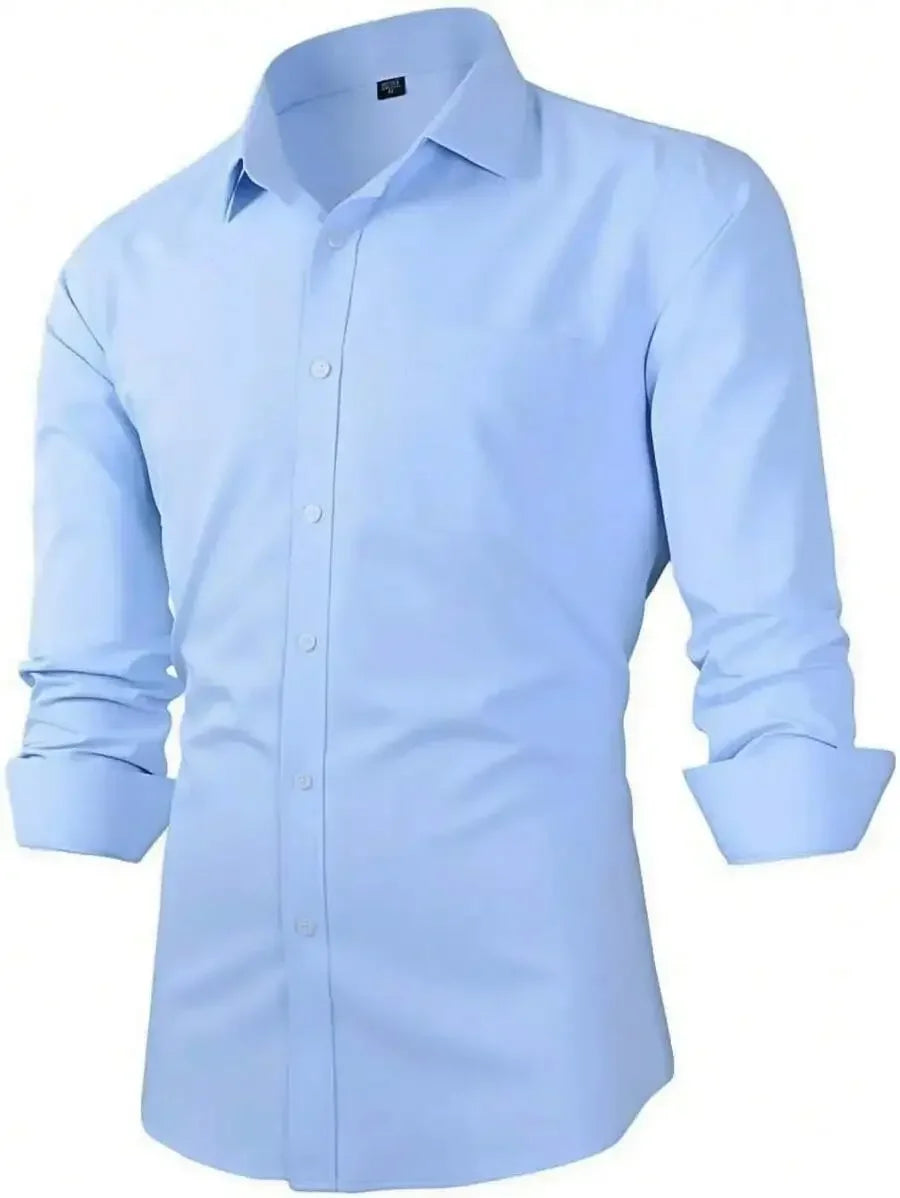 Mens Slim Fit Solid Color Pointed Collar Button Down Shirt