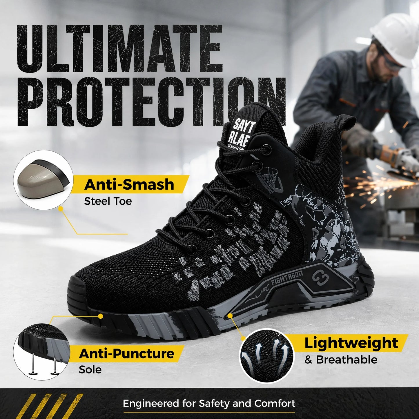 Breathable Camo Men Indestructible Steel Toe Construction Work Boots Anti-smash Stab-resistant Safety Shoes Biker Botas Para Hombre